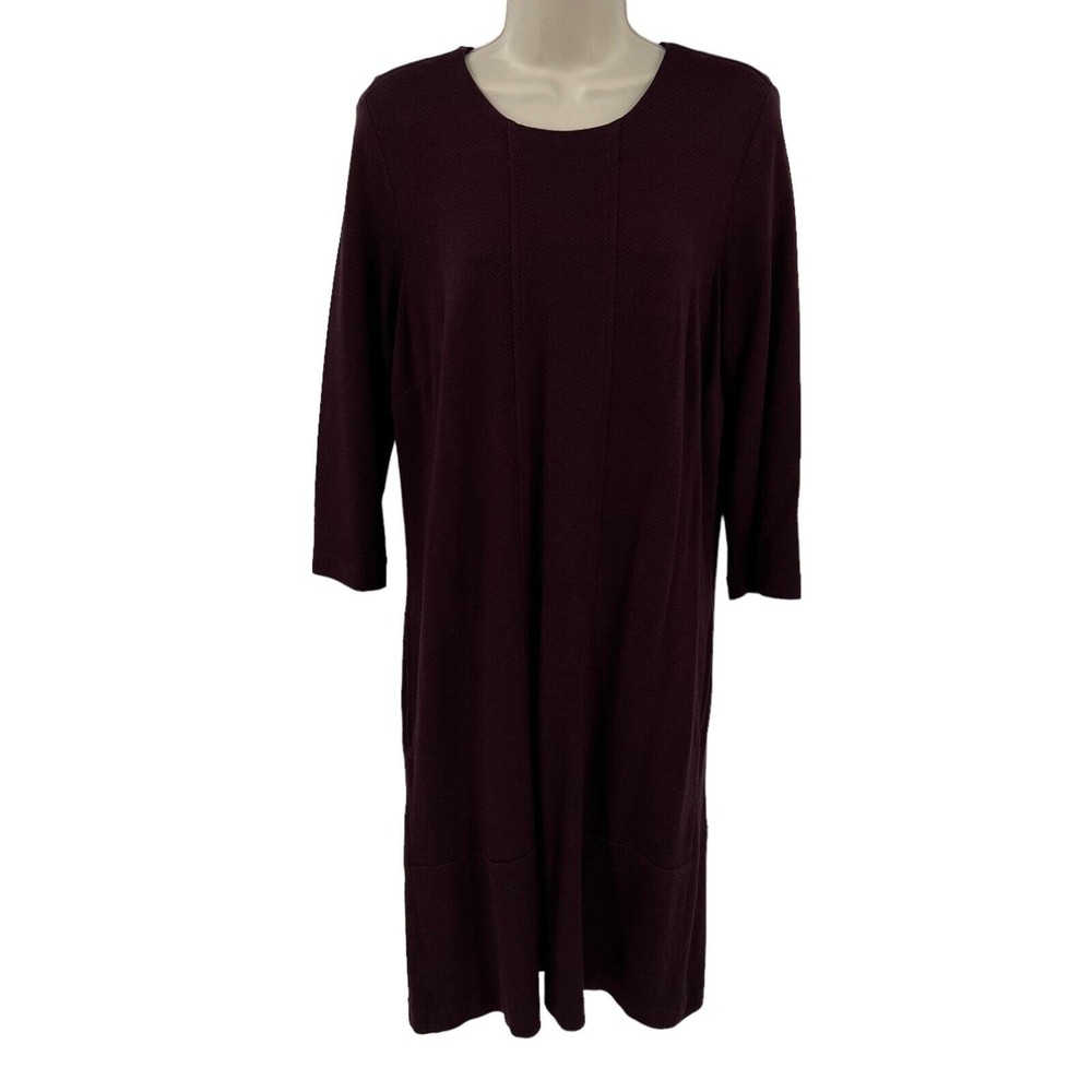 J. Jill Ponte Dress Small Sheath Red Chevron 3/4 Sleeve Knee Length Knit Stretch